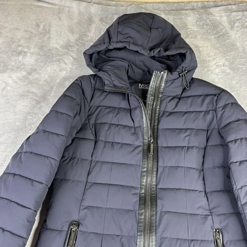 Michael Michael Kors Coat Womens XS Navy‎ Packable Puffer Hooded Long Quilted